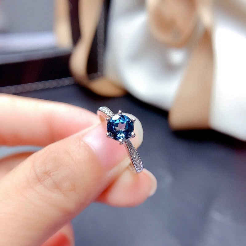 S925 Silver 18k Gold Plated Blue Topaz Ring