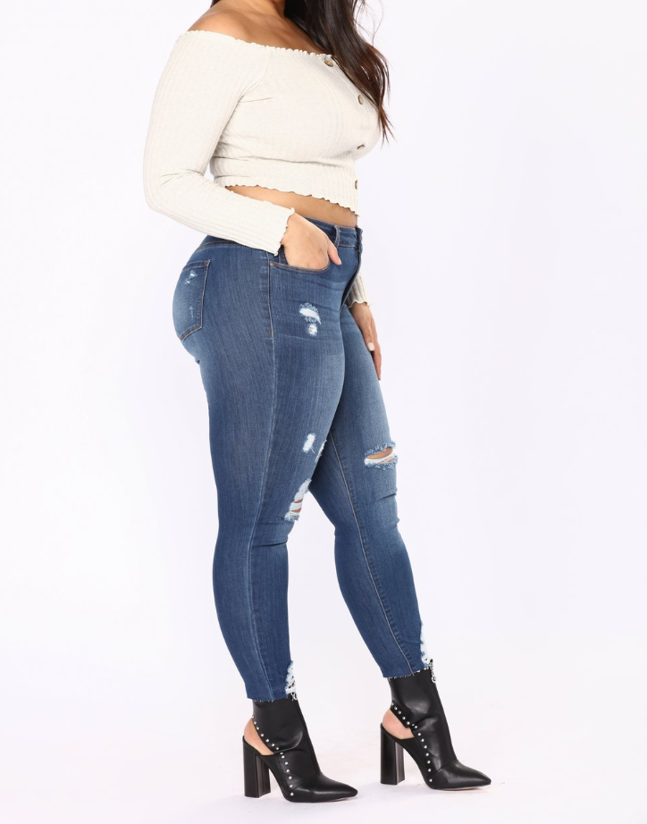 New large size women's hole dark blue jeans women's clothing