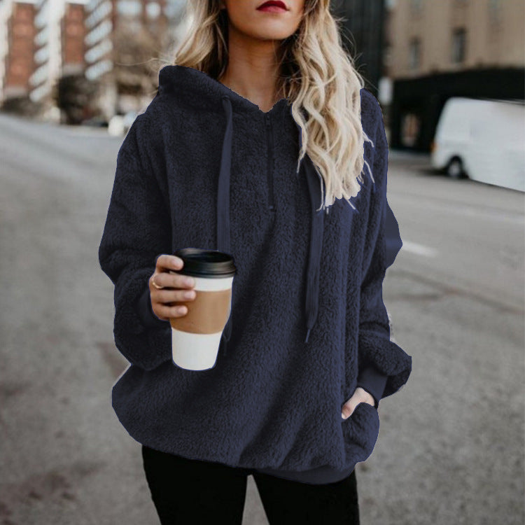 Women's Polerones Fleece Hoodies Long Sleeve Hooded Pullover Sweatshirt Autumn Winter Warm Zipper Pocket Coat Female Sweatshirt