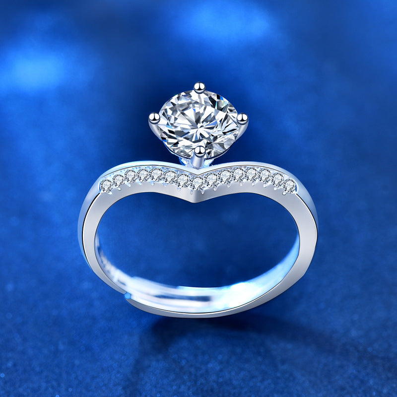 Sterling Silver Princess Crown 1 Carat Moissanite Ring
