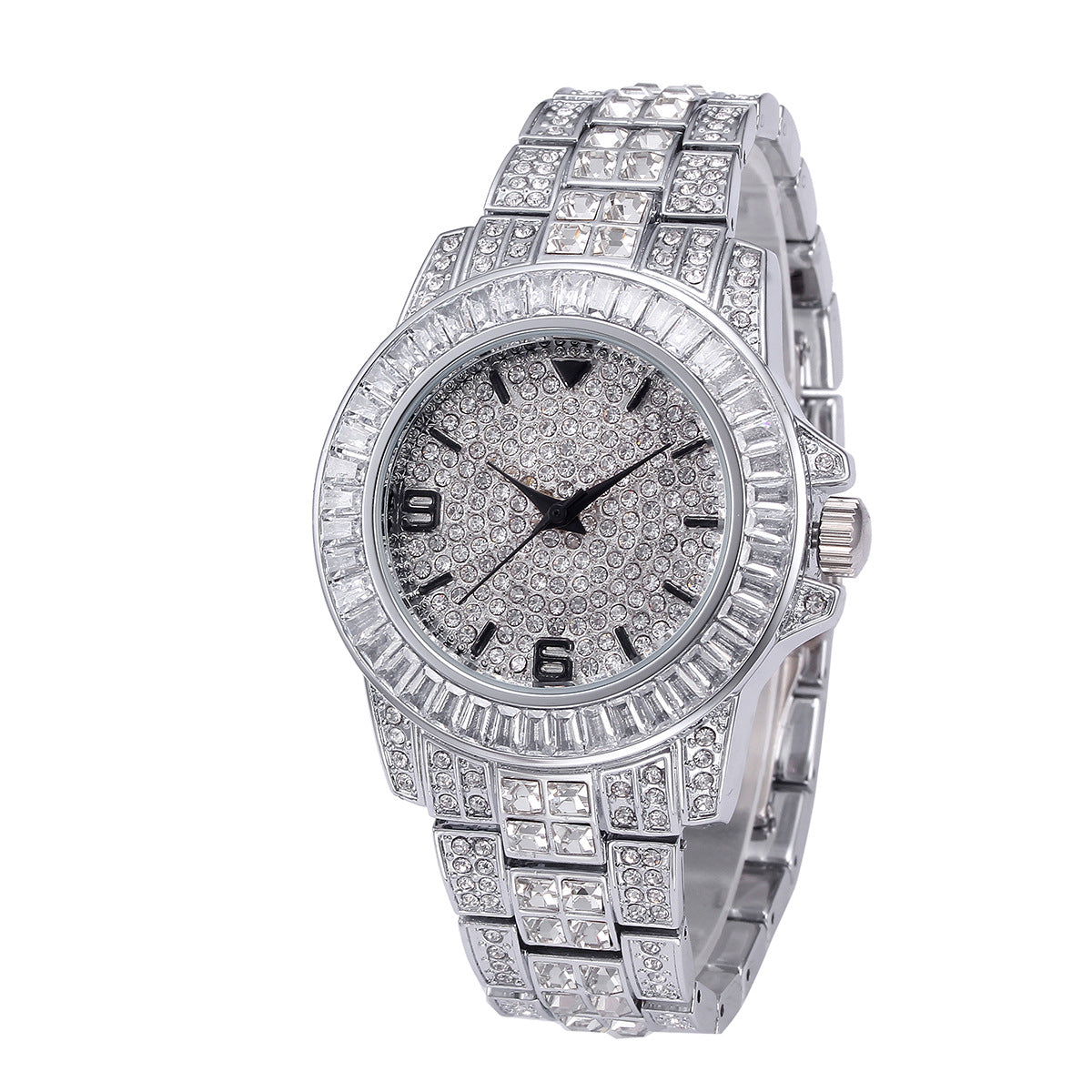 Stainless steel waterproof full diamond watch