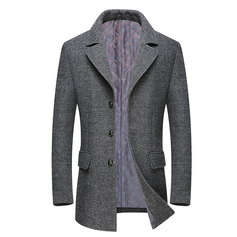 Winter Thick Men Wool Jackets Scarf Detachable Collar Fit Men Overcoats