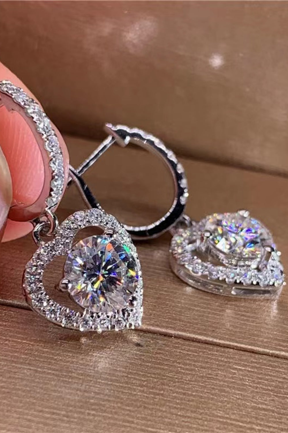 Jewelry 2 Carat Moissanite Platinum-Plated Heart Drop Earrings