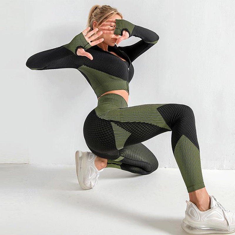Yoga Set Seamless Sport Set Women Gym Clothing Leggings 3PCS