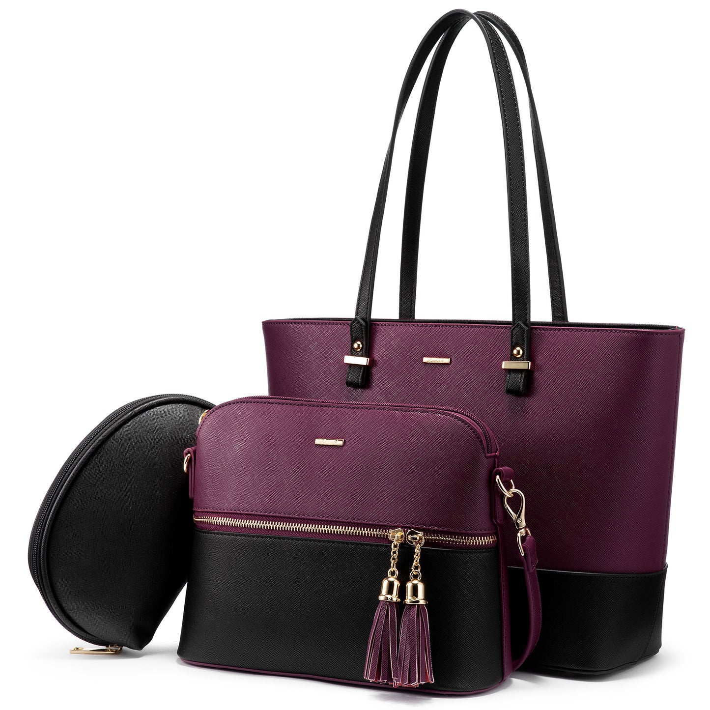 Leather Ladies Shoulder Hand Bag 3 Pcs Luxury Purse and Handbags Set