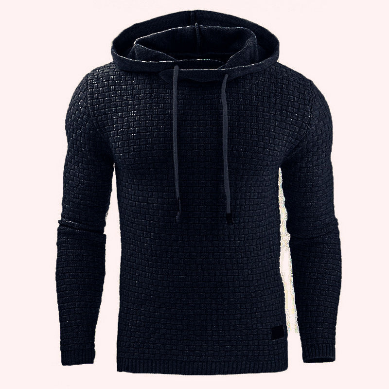 Men's Jacquard Sweater Long-sleeved Hoodie Warm Color Hooded Sweatshirt Jacket