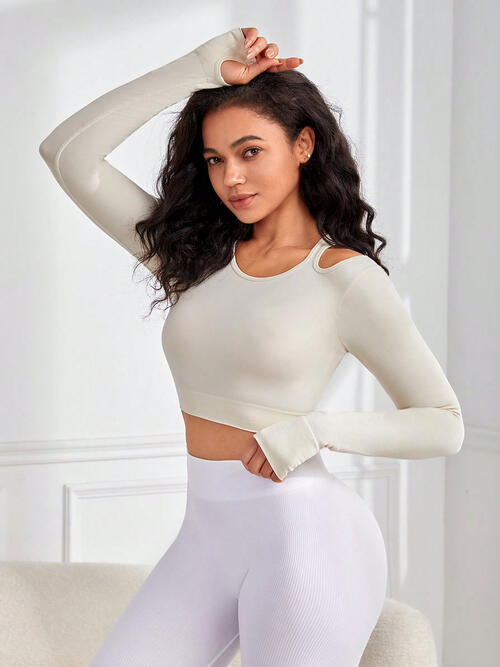 Cutout Round Neck Long Sleeve Active Top