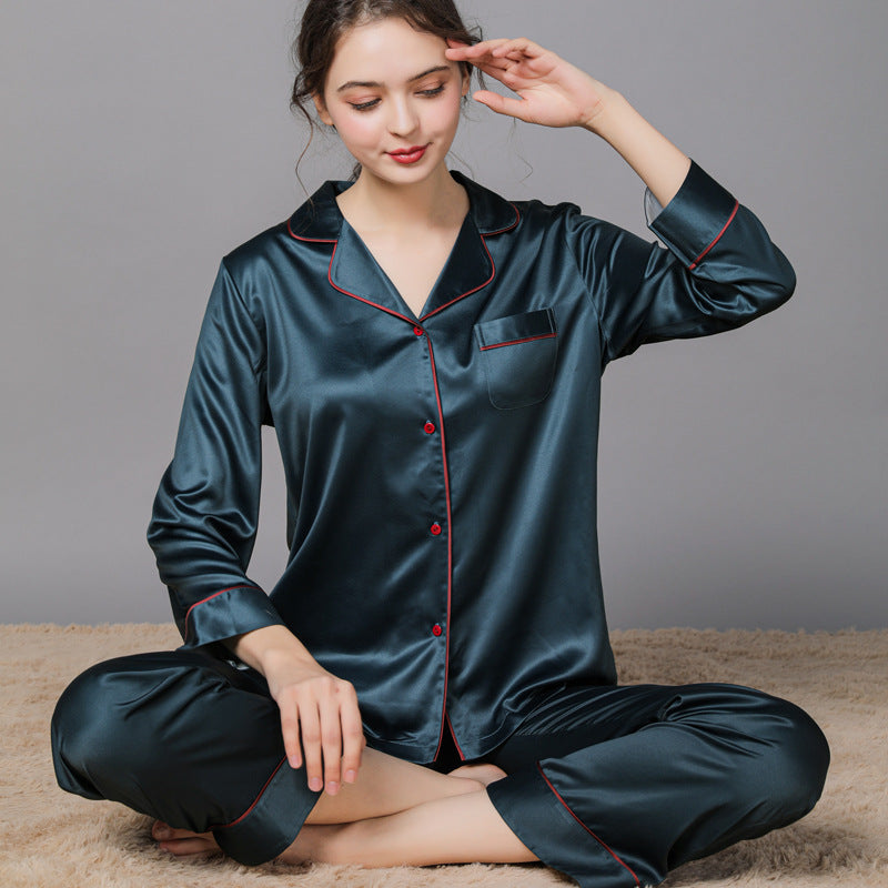 New Spring And Autumn Silk Couple Pajamas For Women
