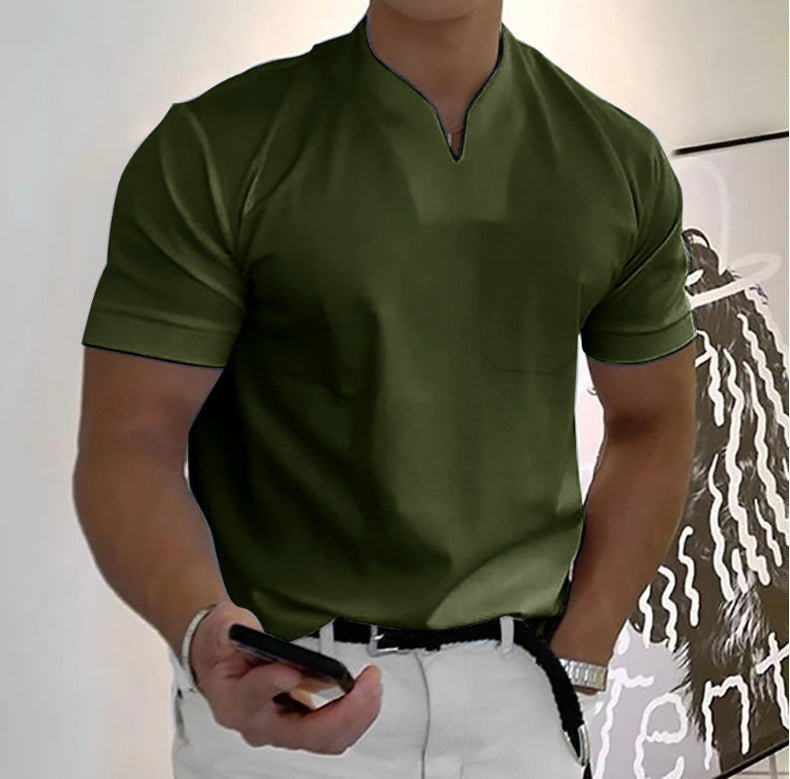 Short Leeve Shirt Men Fitness Plus Size Sports T-Shirt Elastic Cotton Pocket
