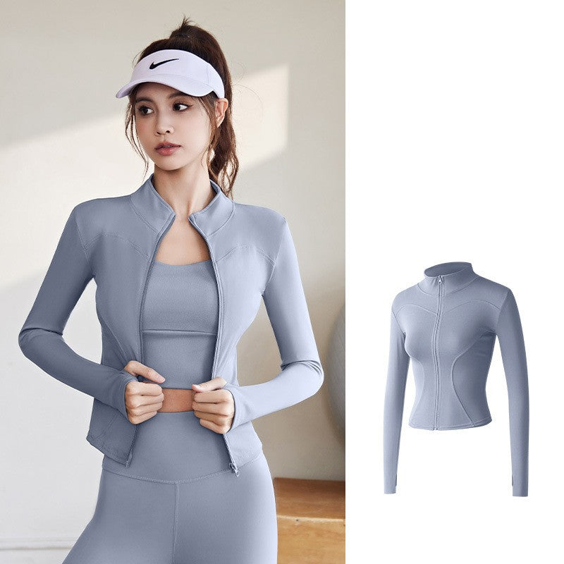 Stand Collar Elastic Slim Running Fitness Speed Dry Yoga Coat Top Female
