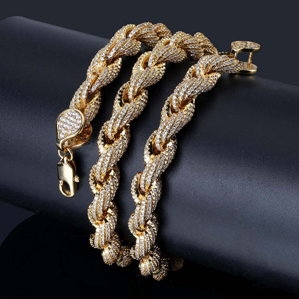 Iced Out Jewellery Zircon Stone Twisted Spiral Cuban Link Chain