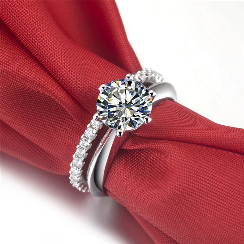 Silver Gold-plated Six-claw Ring With Moissanite Female T Carbon Diamond