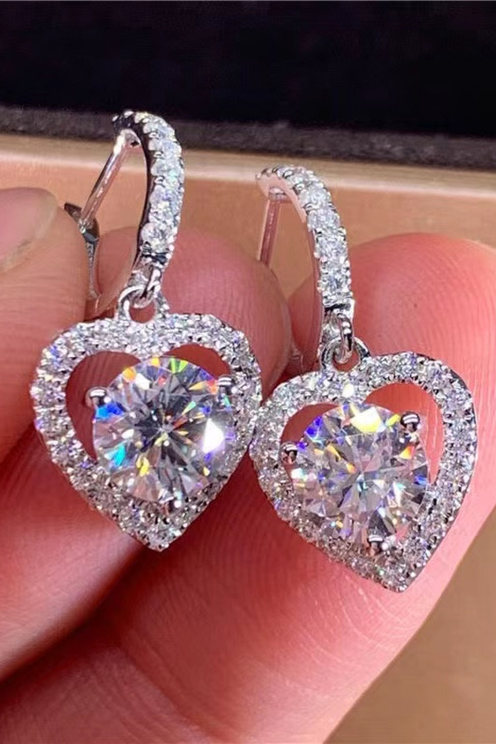 Jewelry 2 Carat Moissanite Platinum-Plated Heart Drop Earrings