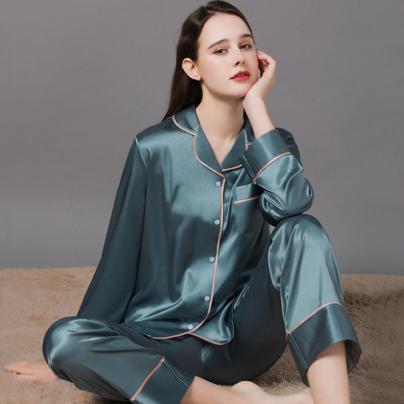 New Spring And Autumn Silk Couple Pajamas For Women