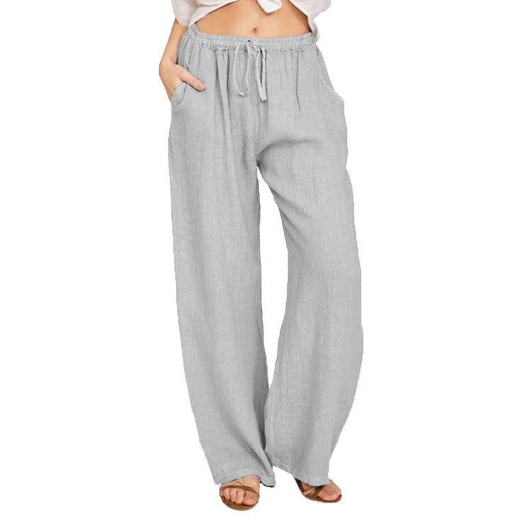 Soft Casual Drawstring Tie Trousers Elastic Waist Loose Jogger Pants With Pockets