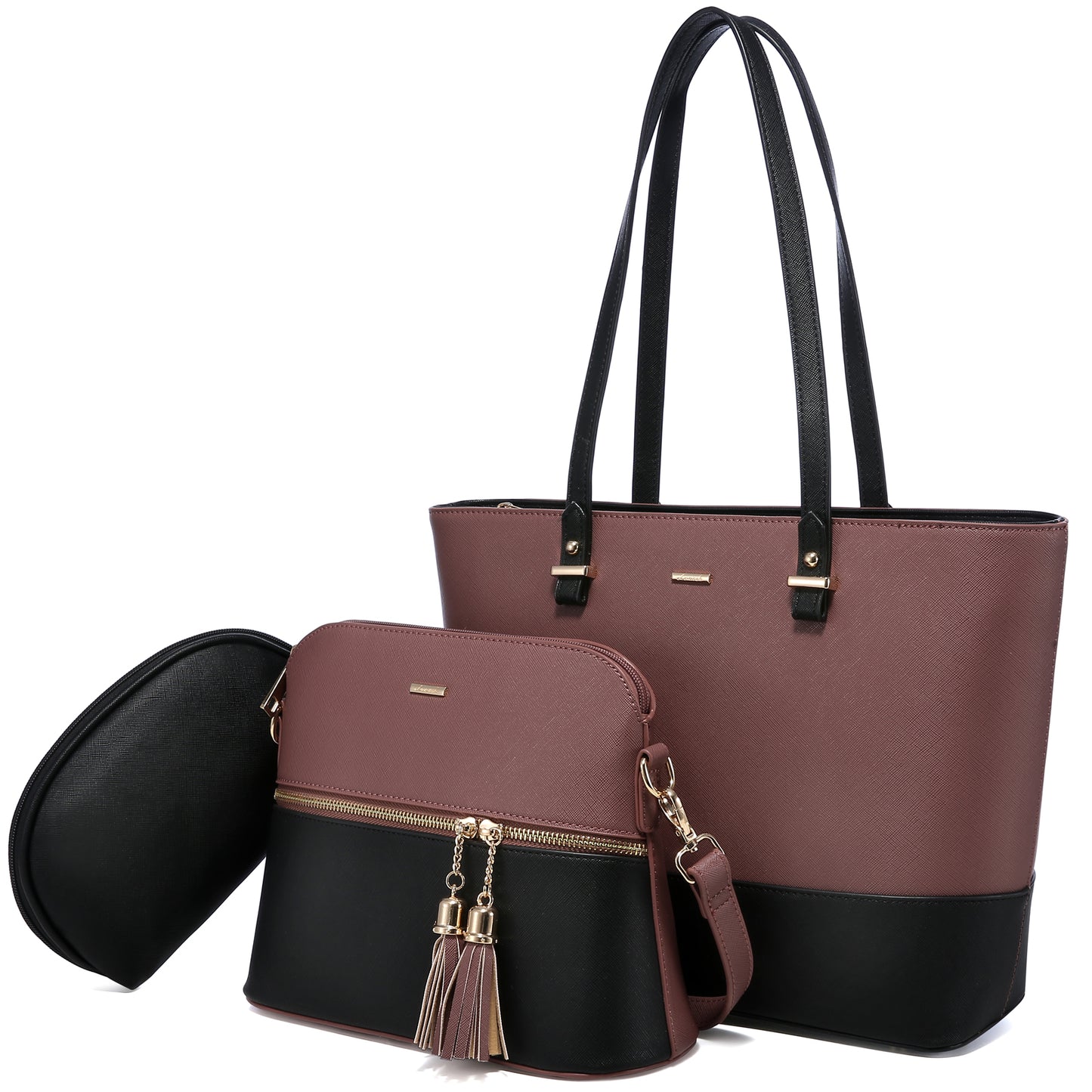 Leather Ladies Shoulder Hand Bag 3 Pcs Luxury Purse and Handbags Set