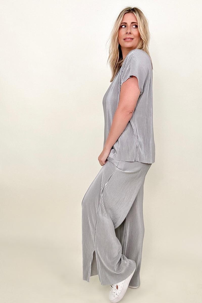 Petal Dew Satin Plisse Palazzo Pants with Pockets