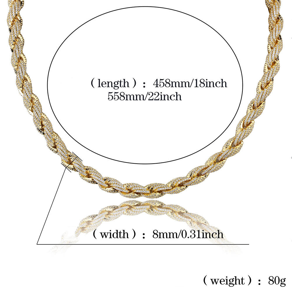 Iced Out Jewellery Zircon Stone Twisted Spiral Cuban Link Chain