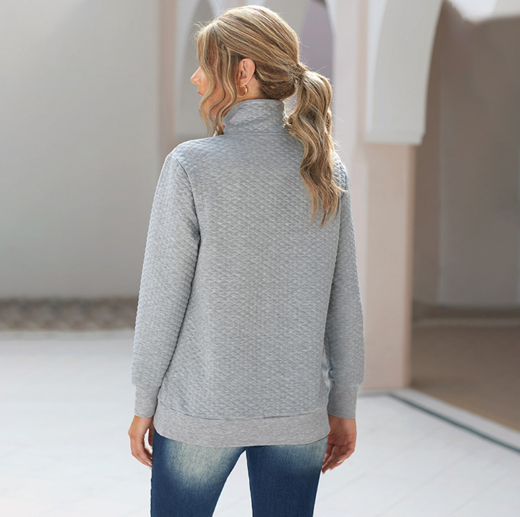Casual Long-sleeved Solid Color Stand-up Collar Sweater