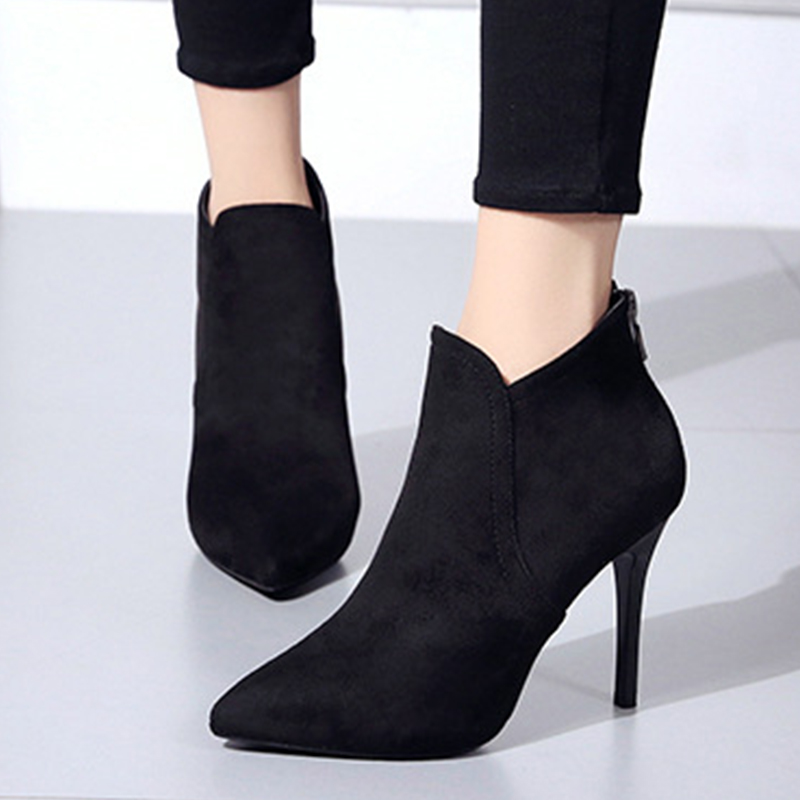 New Women Boots Casual Shoes Woman Zipper Shoes Women Ankle Boots Keep Warm Comfortable Winter Stiletto Heels Botas Mujer