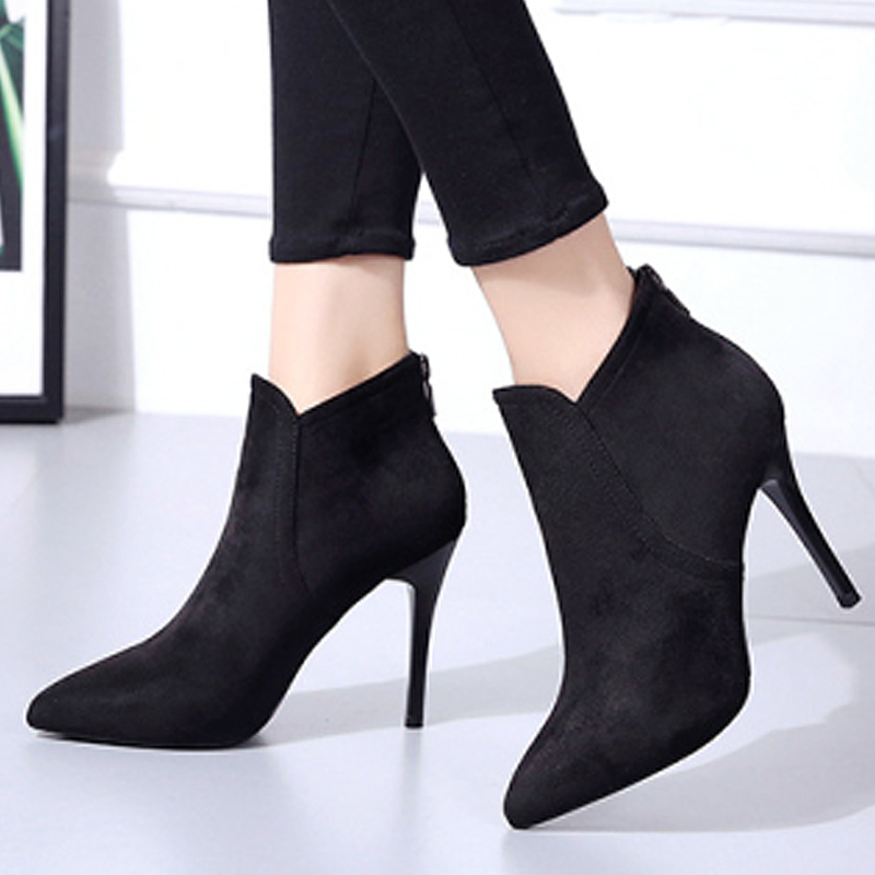 New Women Boots Casual Shoes Woman Zipper Shoes Women Ankle Boots Keep Warm Comfortable Winter Stiletto Heels Botas Mujer