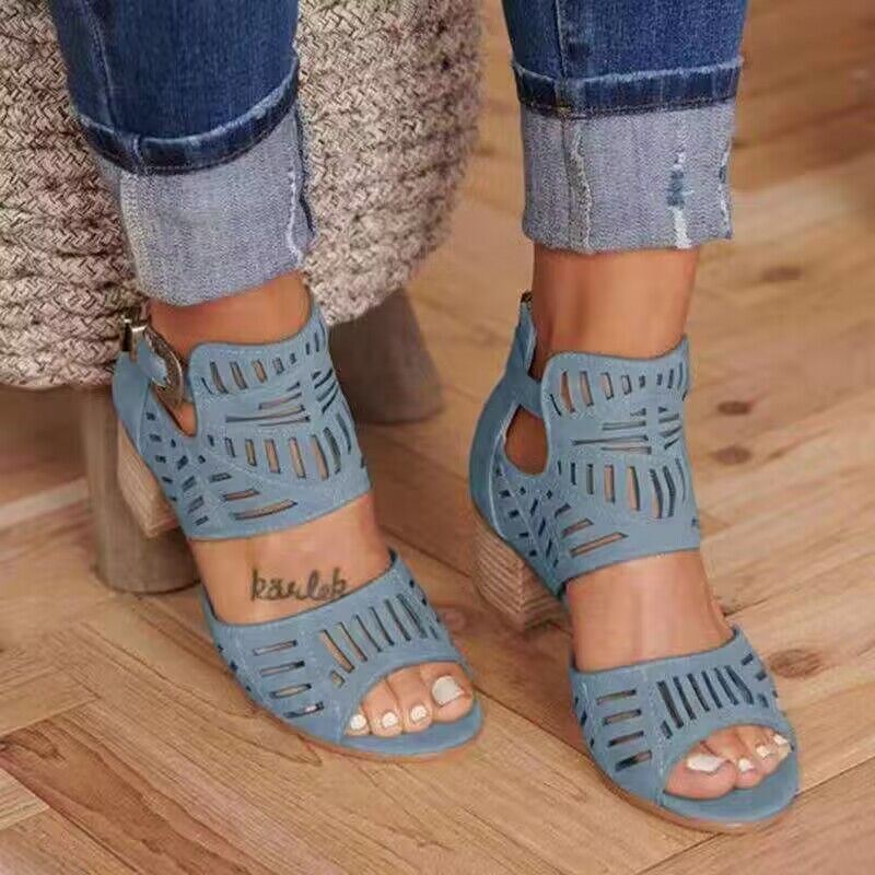 Hollow out Sandals Cutout Carved Thick Heel Sandals