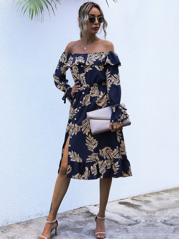 Women's Bohemian Style Off The Shoulder Floral Maxi Dress