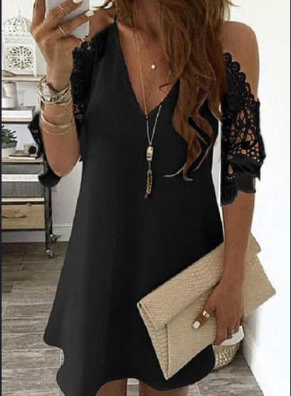 Vintage Sexy Fashion Dress Women Summer Lace Solid Color Dress Casual Party Dress V Neck Sling Sundress Plus Size