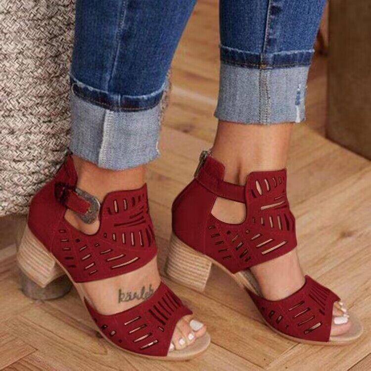 Hollow out Sandals Cutout Carved Thick Heel Sandals