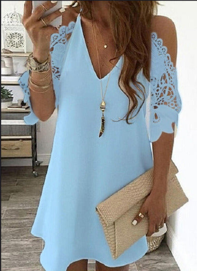 Vintage Sexy Fashion Dress Women Summer Lace Solid Color Dress Casual Party Dress V Neck Sling Sundress Plus Size