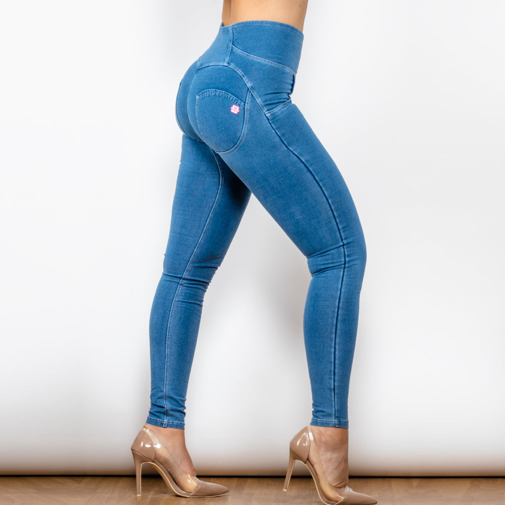 High Waist Push Up Jeggings Light Blue Gym Jeans Bum Lifted Denim Leggings