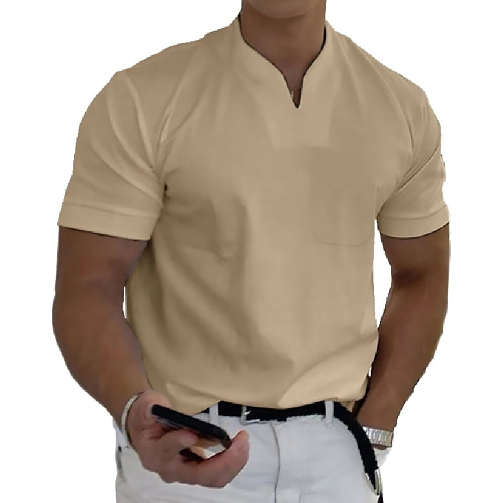 Short Leeve Shirt Men Fitness Plus Size Sports T-Shirt Elastic Cotton Pocket