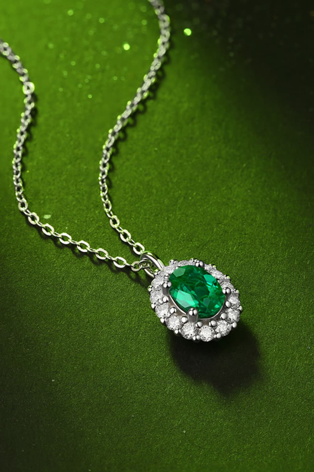 Jewelry 1.5 Carat Lab-Grown Emerald 925 Sterling Silver Necklace