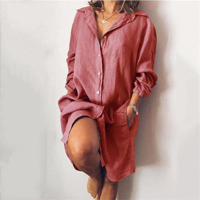 Long Sleeve Solid Color Cardigan Single Breasted Shirt Skirt Female